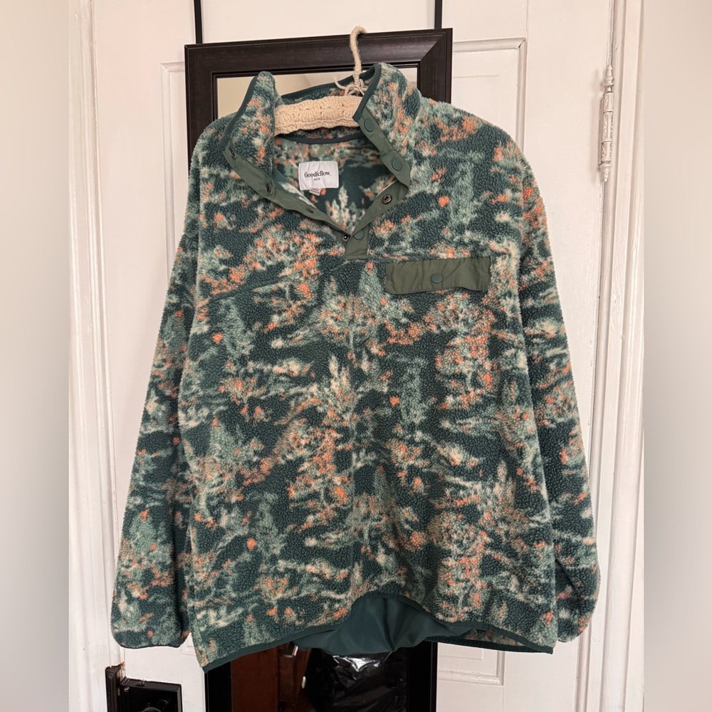 Goodfellow & Co Green and Peach Fleece Shirt Jacket